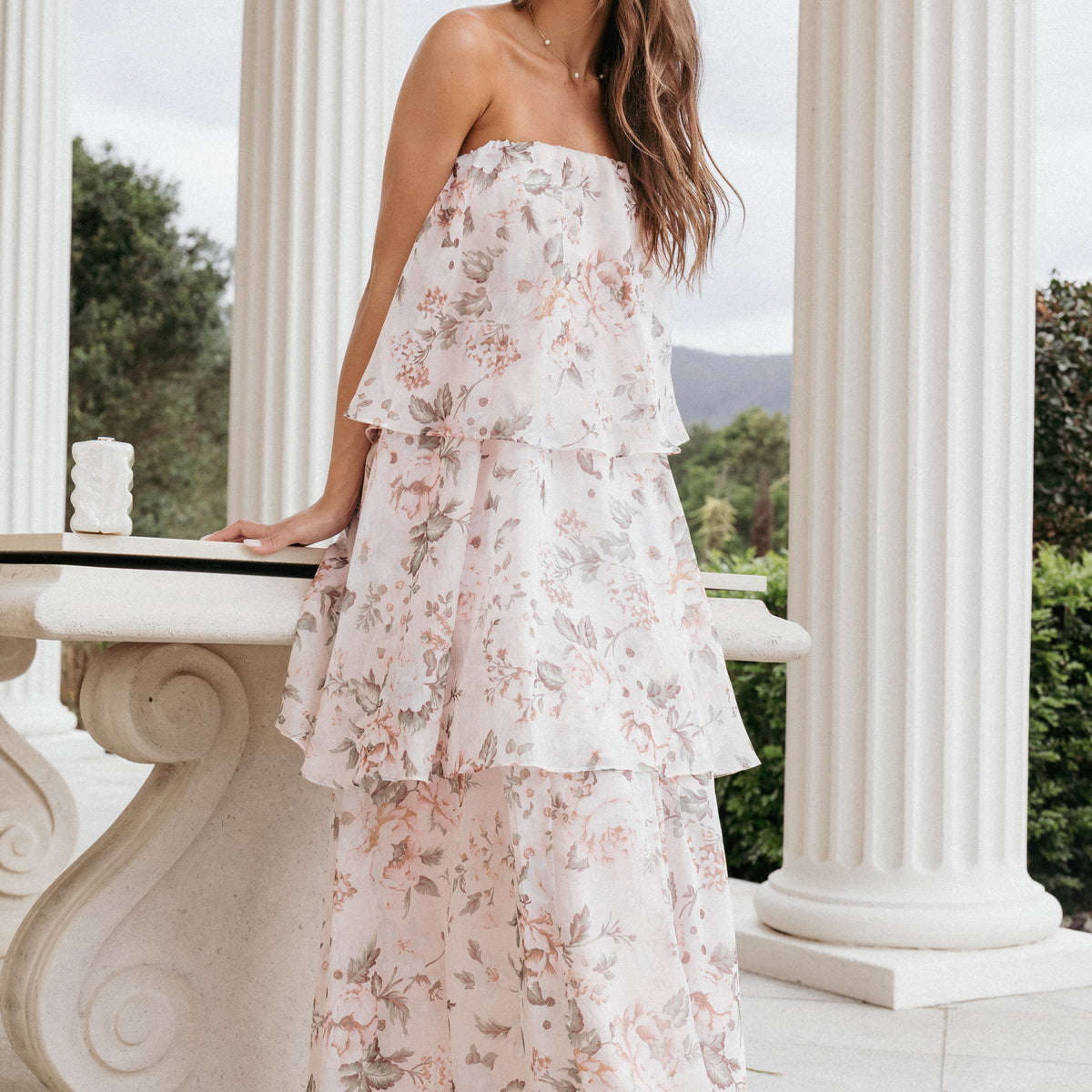 amuse strapless dress pink floral LaBelle Strapless Drop Waist Pink Floral Maxi Dress - L Size - Women's Dresses