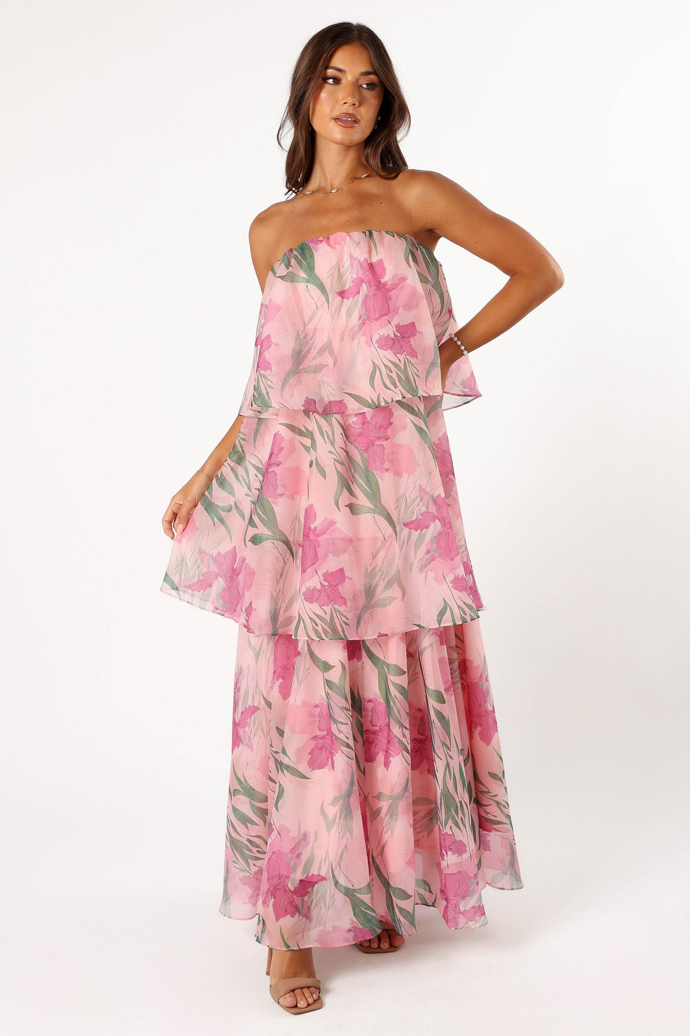 Petal and Pup USA DRESSES Bloom Strapless Maxi Dress - Pink Floral