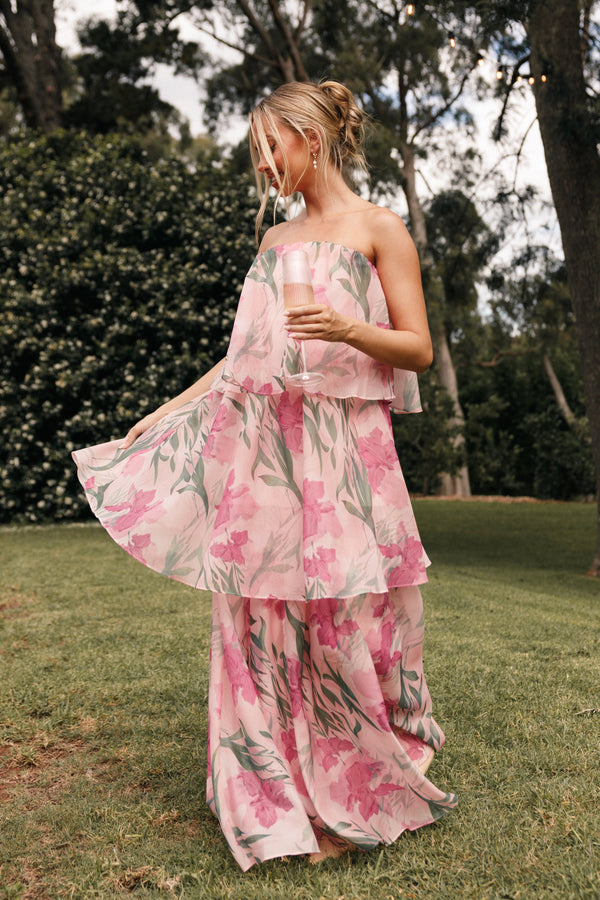 Petal and Pup USA DRESSES Bloom Strapless Maxi Dress - Pink Floral