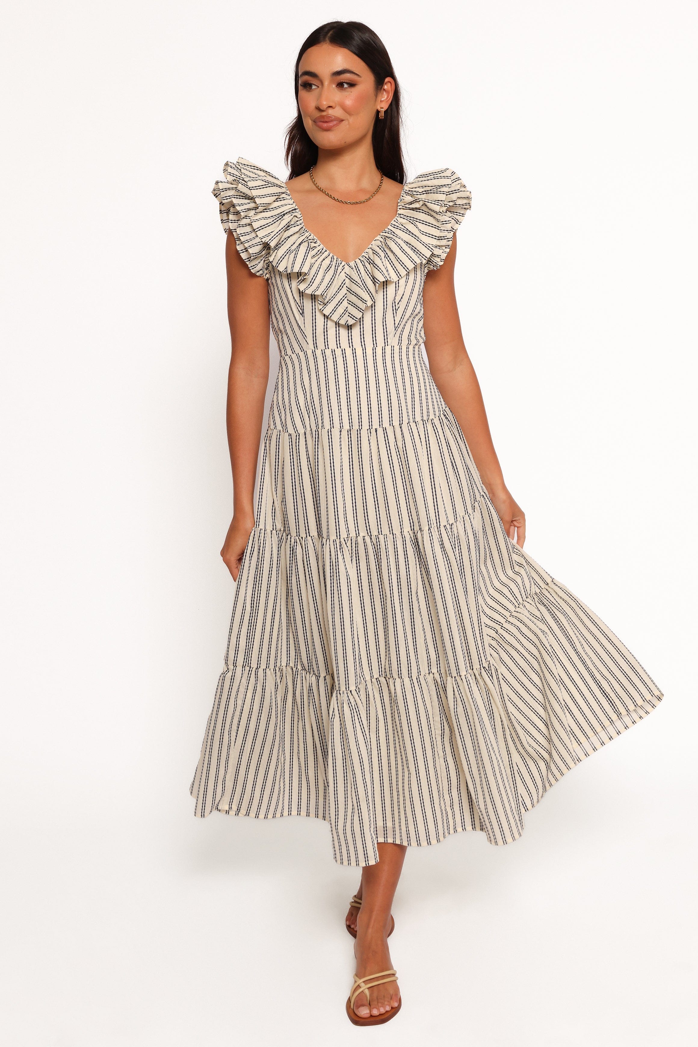 Petal and Pup USA DRESSES Bobbie Midi Dress - Neutral Stripe