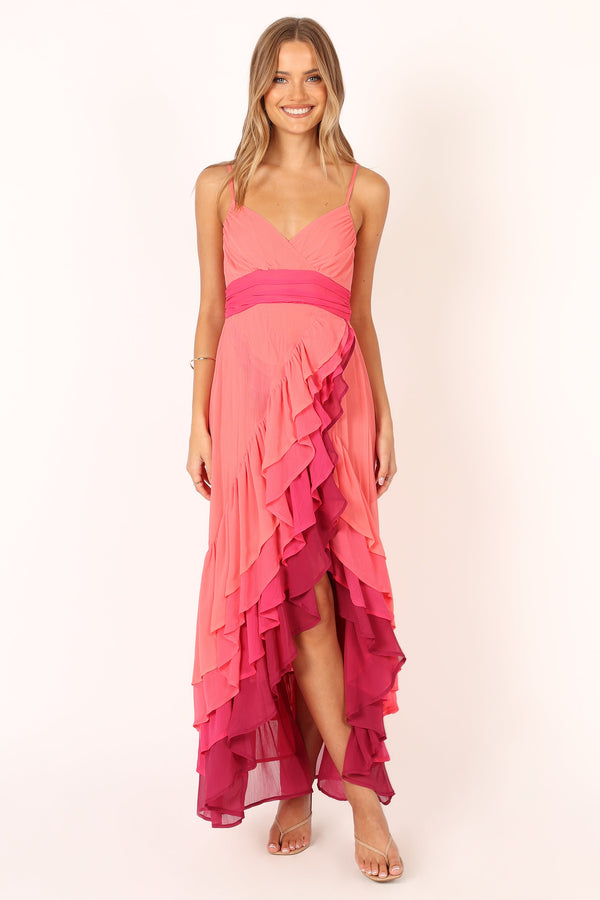 Petal and Pup USA DRESSES BomBon Tiered Maxi Dress - Coral Hot Pink