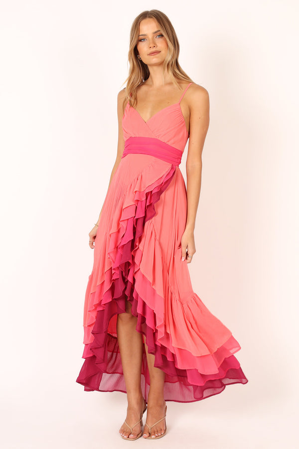 Petal and Pup USA DRESSES BomBon Tiered Maxi Dress - Coral Hot Pink