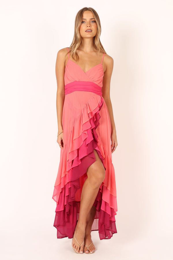 Petal and Pup USA DRESSES BomBon Tiered Maxi Dress - Coral Hot Pink