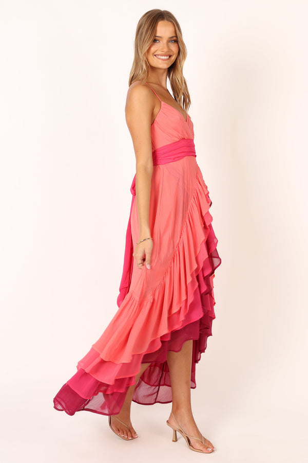 Petal and Pup USA DRESSES BomBon Tiered Maxi Dress - Coral Hot Pink