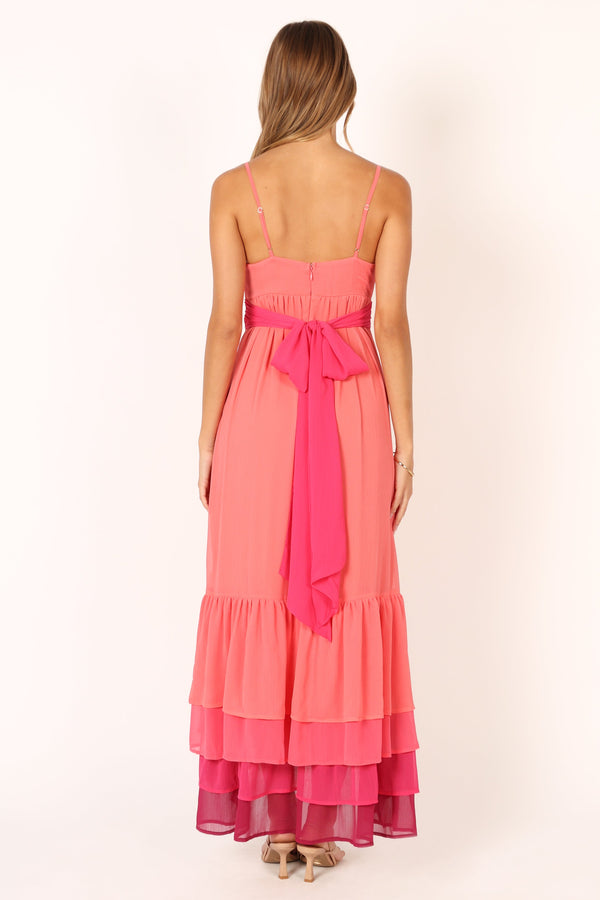 Petal and Pup USA DRESSES BomBon Tiered Maxi Dress - Coral Hot Pink