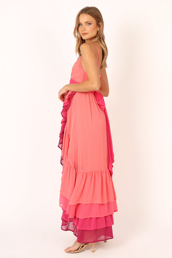 Petal and Pup USA DRESSES BomBon Tiered Maxi Dress - Coral Hot Pink