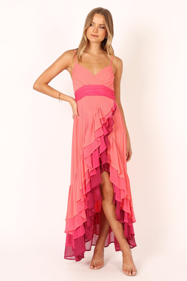 Petal and Pup USA DRESSES BomBon Tiered Maxi Dress - Coral Hot Pink