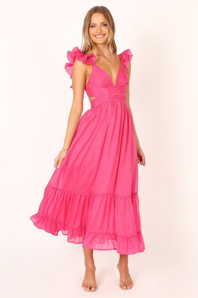 Oasis ruffle wrap skirt midi dress berry online