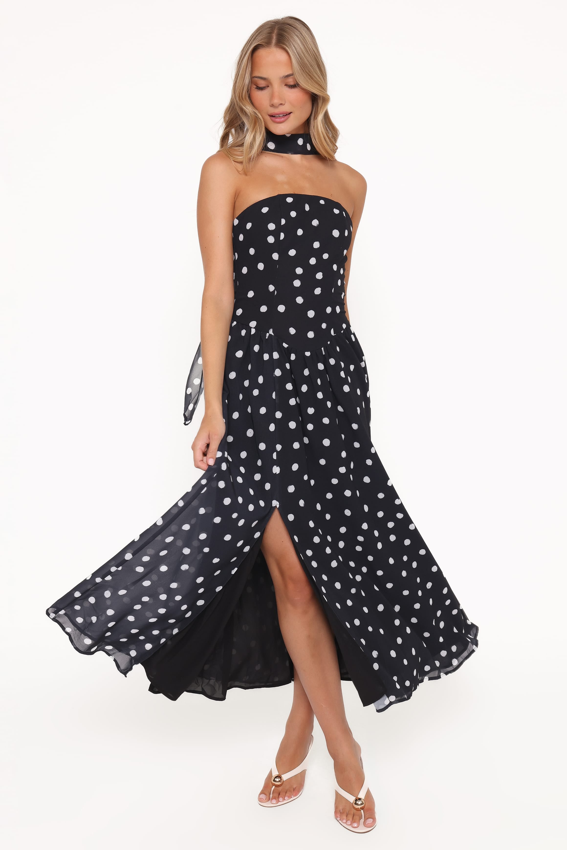 Petal and Pup USA DRESSES Boston Strapless Maxi Dress - Black Polka Dot