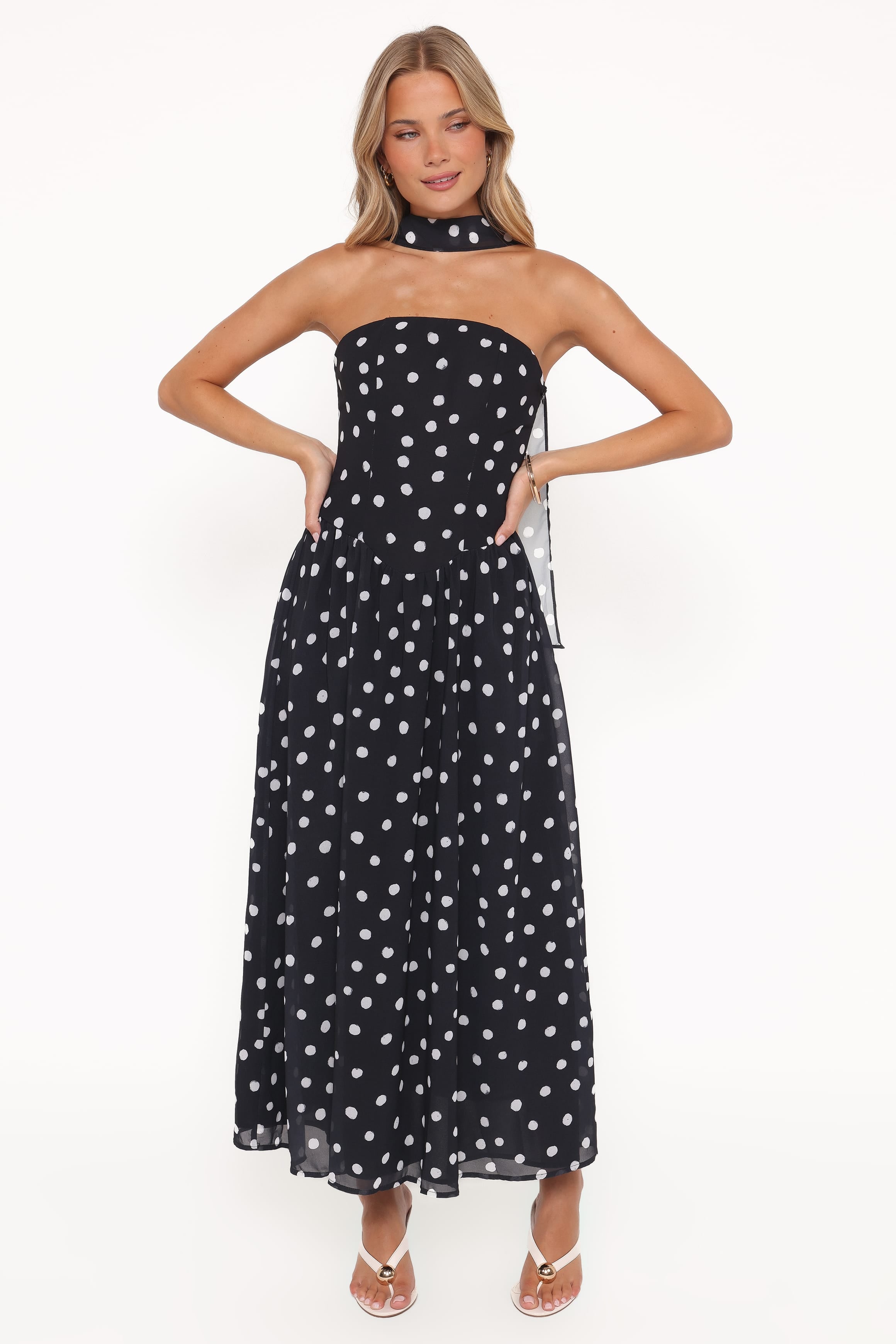 Petal and Pup USA DRESSES Boston Strapless Maxi Dress - Black Polka Dot