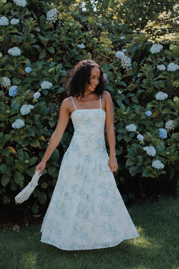 Vegas Strapless Maxi Dress - Blue Floral