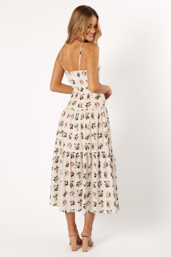 MIDNIGHT BOTANICA WOVEN MIDI DRESS