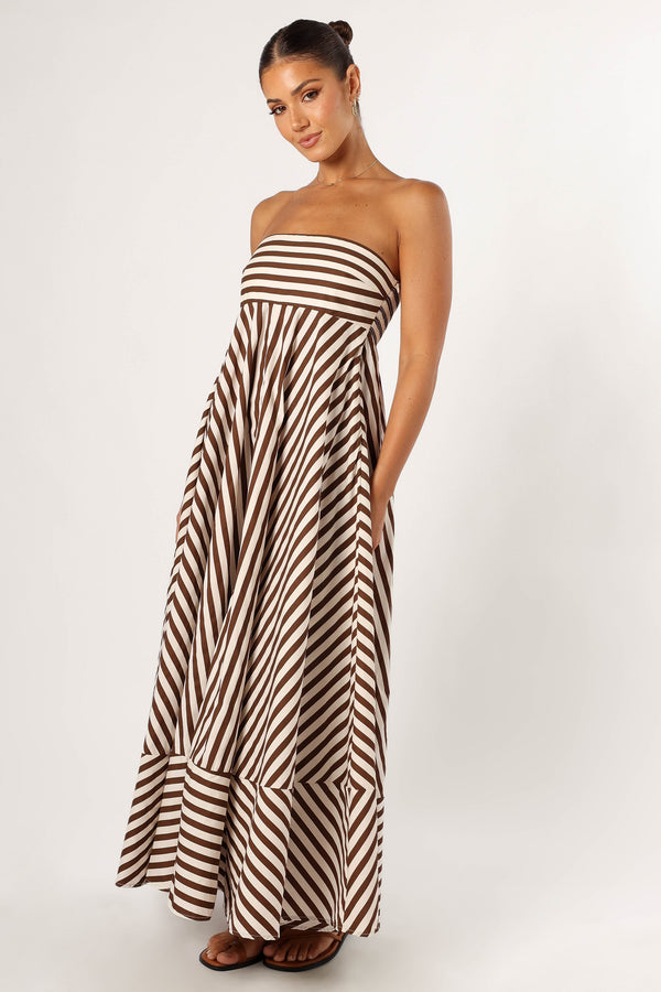 Petal and Pup USA DRESSES Bowie Strapless Maxi Dress - Chocolate