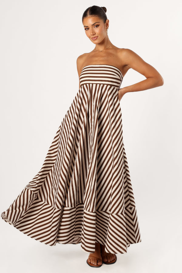 Petal and Pup USA DRESSES Bowie Strapless Maxi Dress - Chocolate