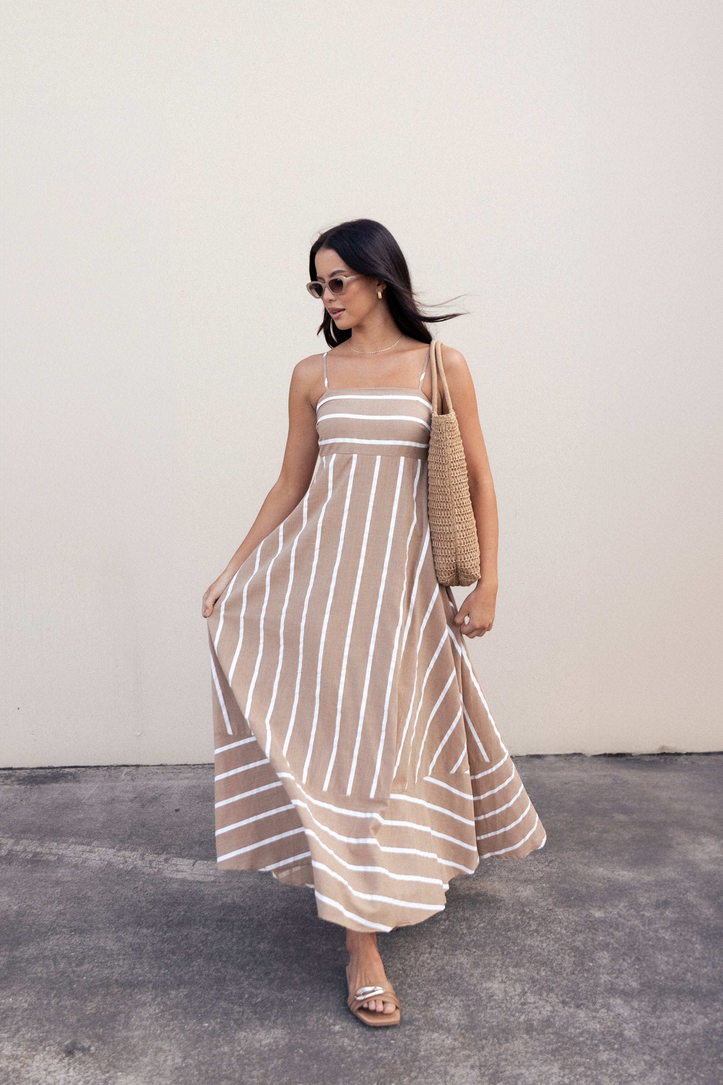 Petal and Pup USA DRESSES Brea Maxi Dress - Tan Stripe