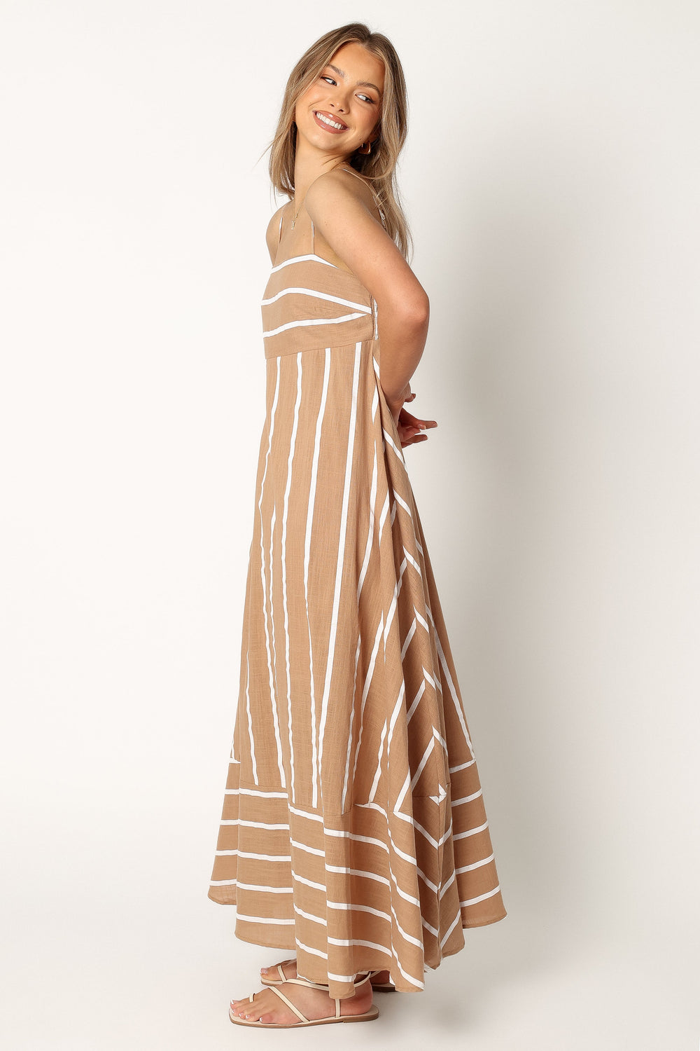 Petal and Pup USA DRESSES Brea Maxi Dress - Tan Stripe