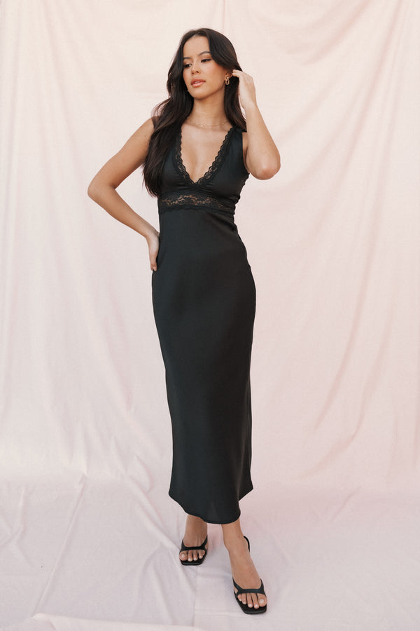 Petal and Pup USA DRESSES Brennan Maxi Slip Dress - Black