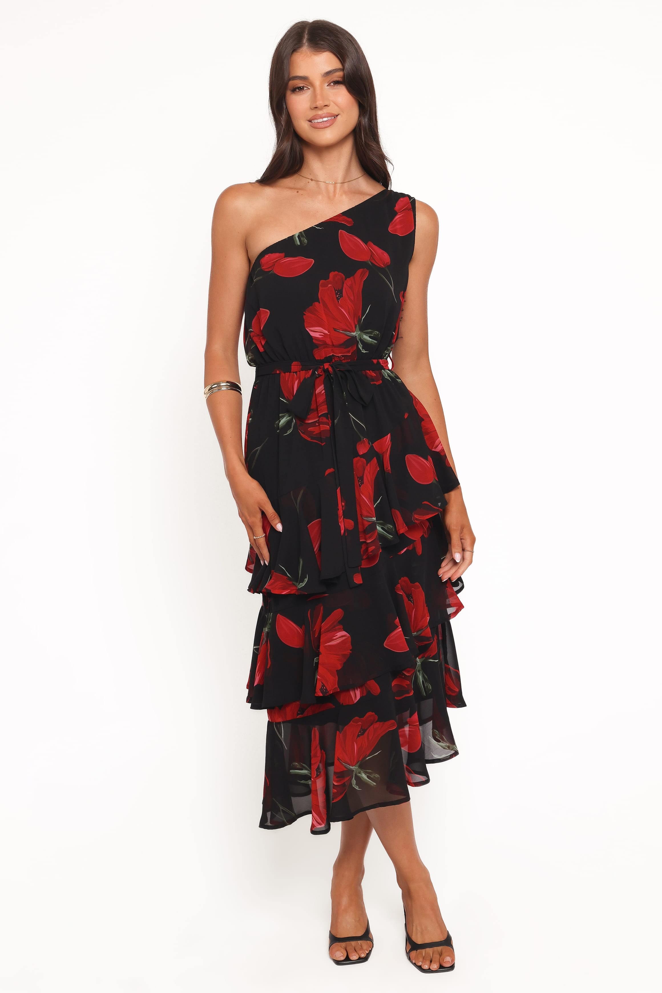 Petal and Pup Women's Brigette One Shoulder Tiered Midi Dress Petal and Pup Women's Brigette One Shoulder Tiered Midi Dress