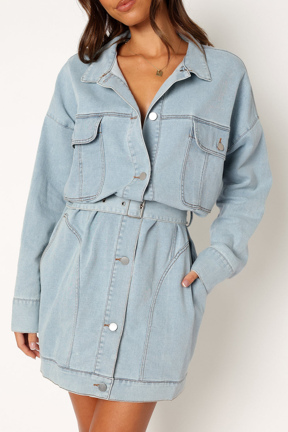 Britts Long Sleeve Mini Dress - Denim - Petal & Pup USA