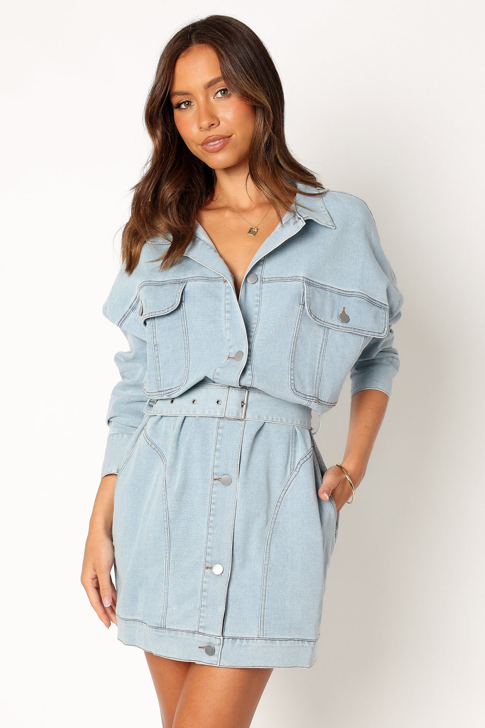 Britts Long Sleeve Mini Dress - Denim - Petal & Pup USA