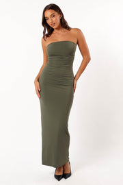 Petal and Pup USA DRESSES Brixley Strapless Maxi Dress - Khaki