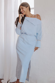 Petal and Pup USA DRESSES Broderick Midi Dress - Blue Stripe