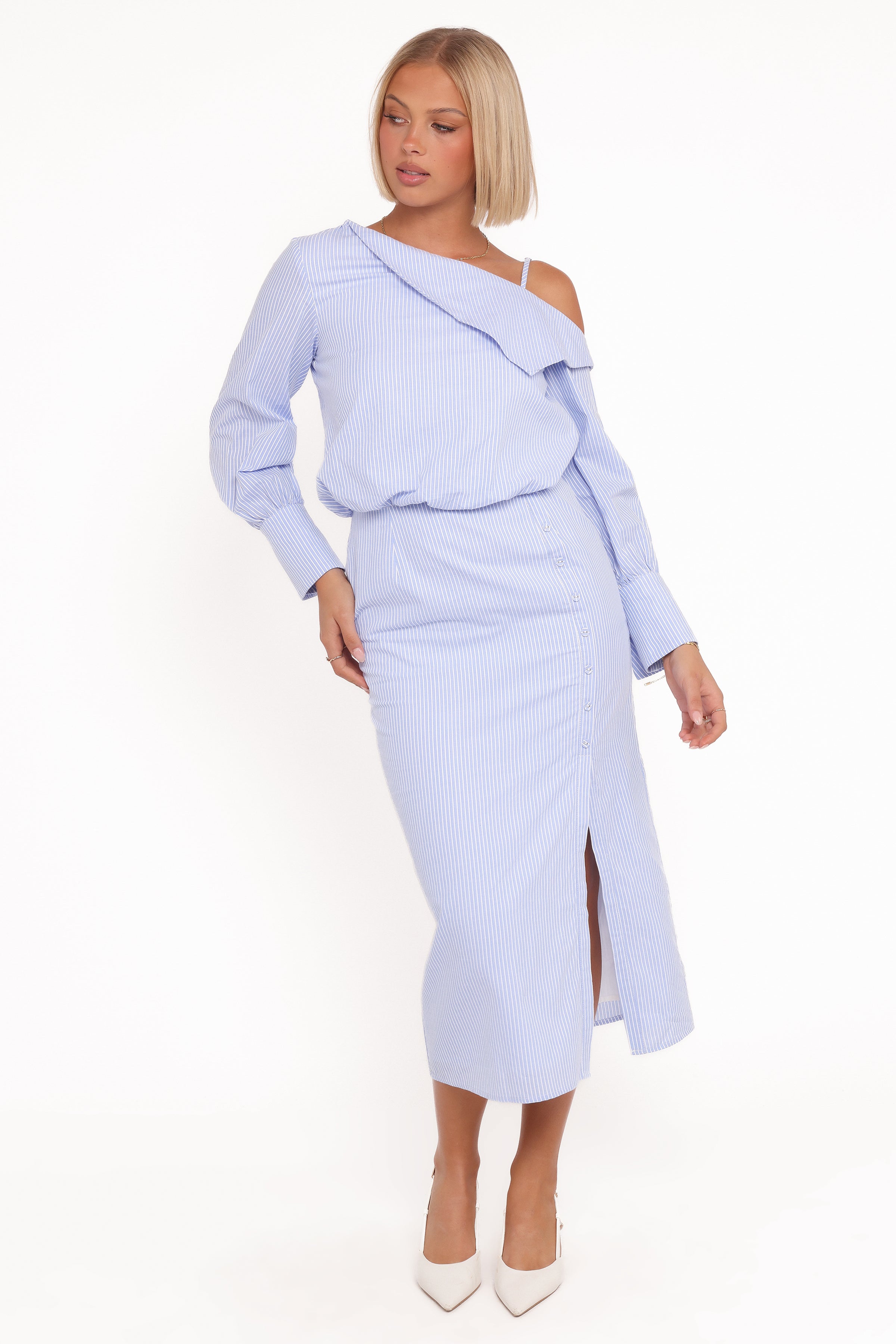 Petal and Pup USA DRESSES Broderick Midi Dress - Blue Stripe