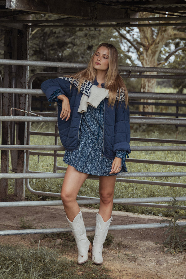 Petal and Pup USA DRESSES Brooklyn Mini Dress - Blue Floral