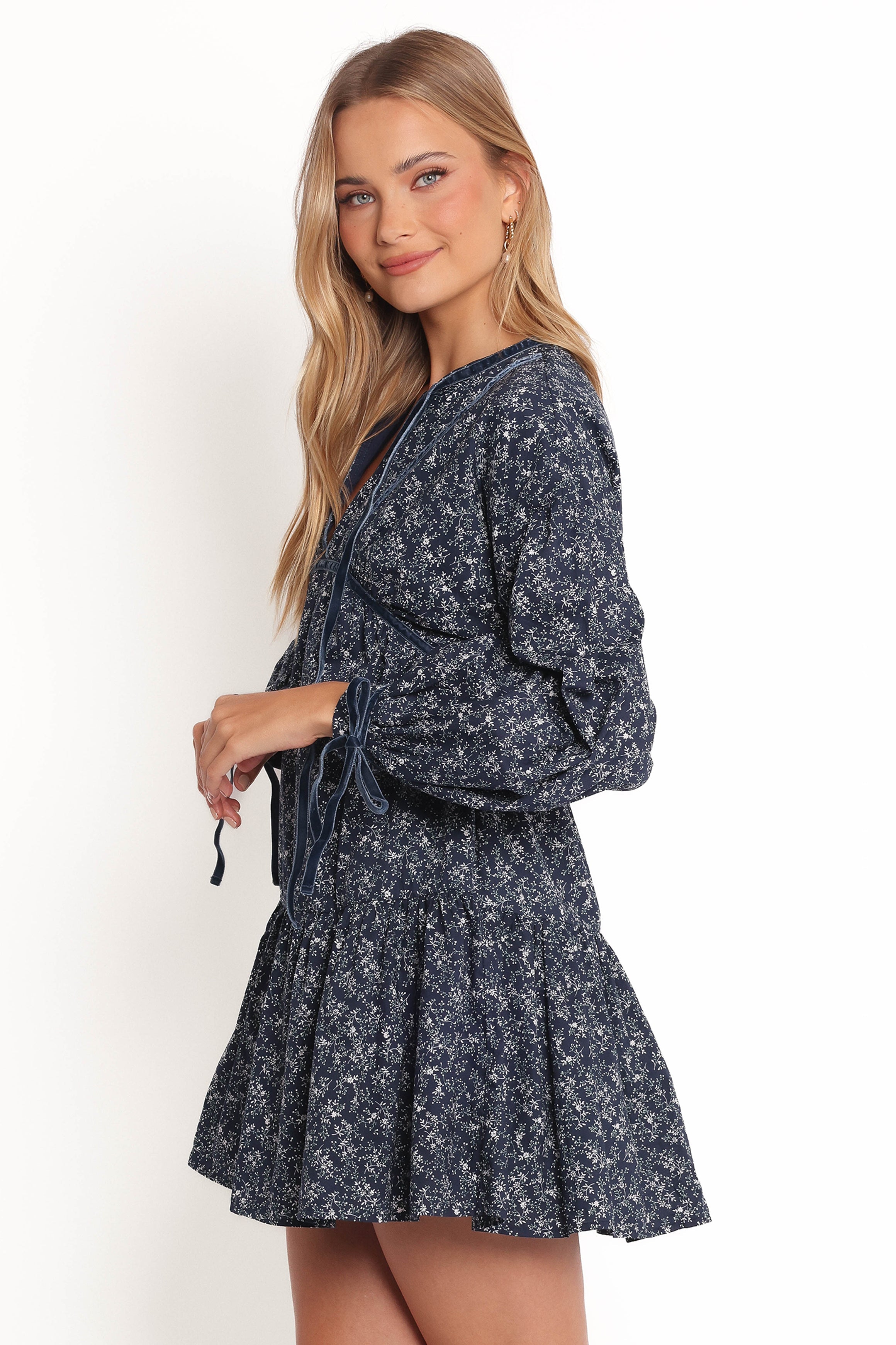 Petal and Pup USA DRESSES Brooklyn Mini Dress - Blue Floral