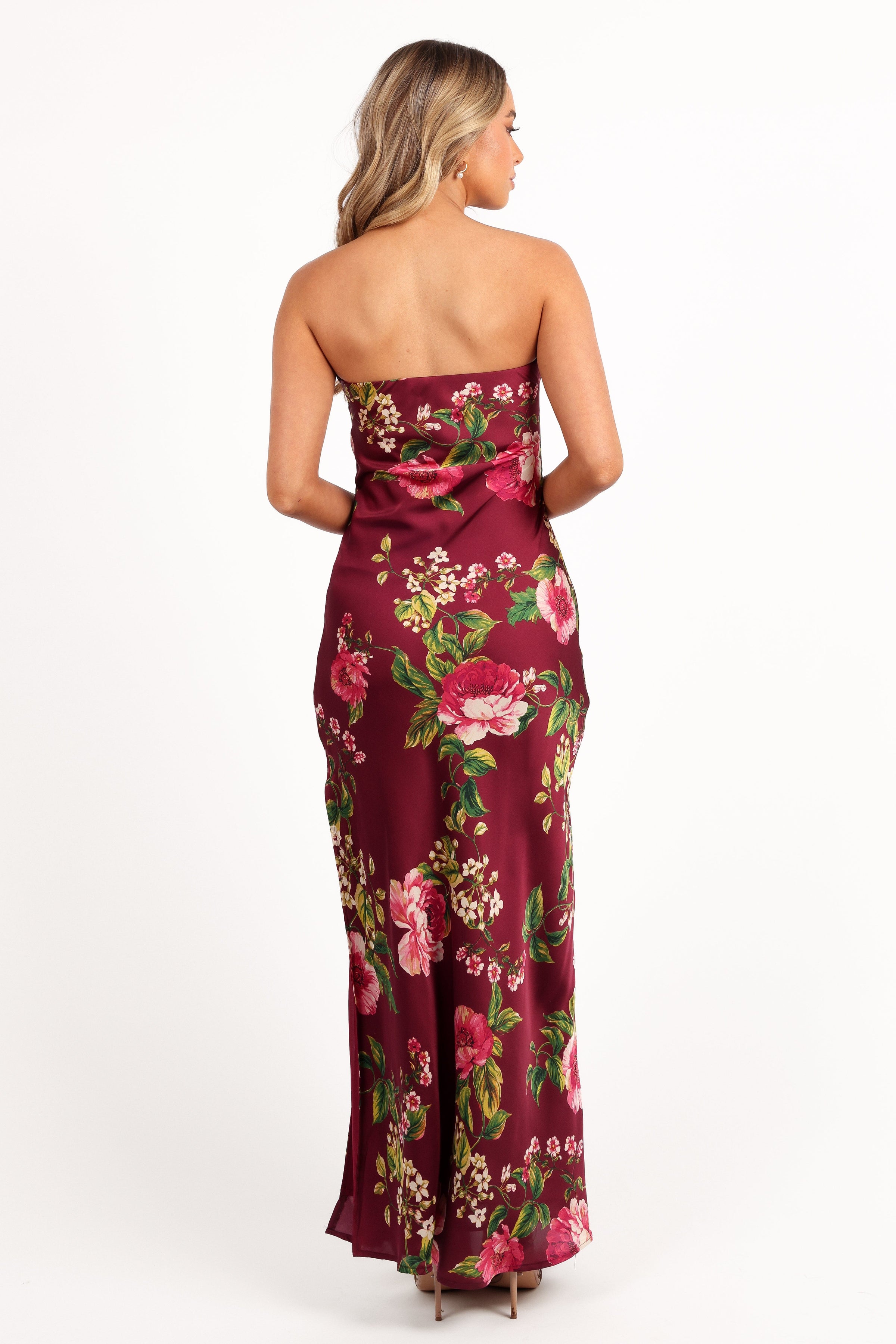 Bryden Maxi Strapless Dress - Burgundy Floral | Petal & Pup USA Bryden Maxi Strapless Dress - Burgundy Floral | Petal & Pup USA