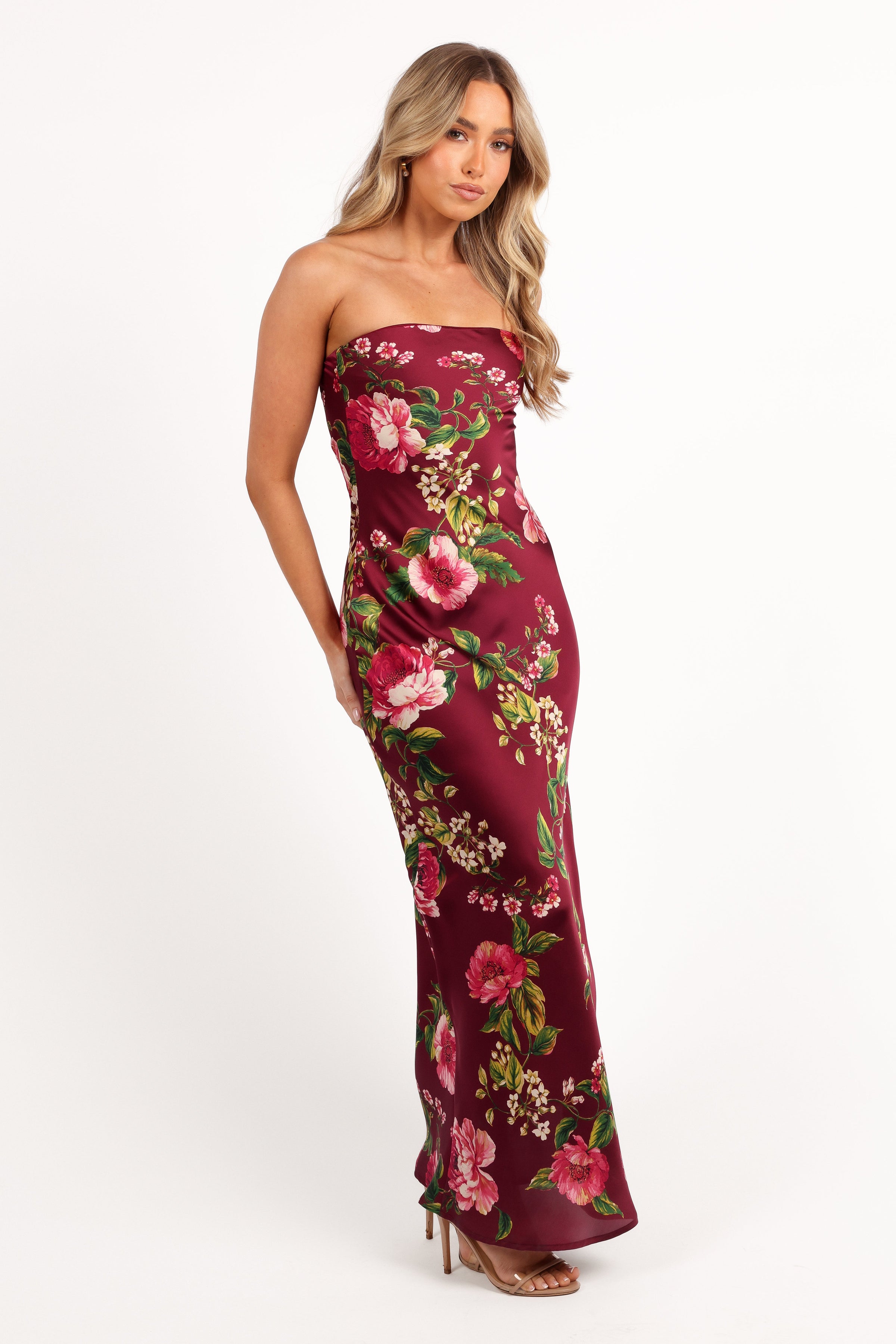 Bryden Maxi Strapless Dress - Burgundy Floral | Petal & Pup USA Bryden Maxi Strapless Dress - Burgundy Floral | Petal & Pup USA