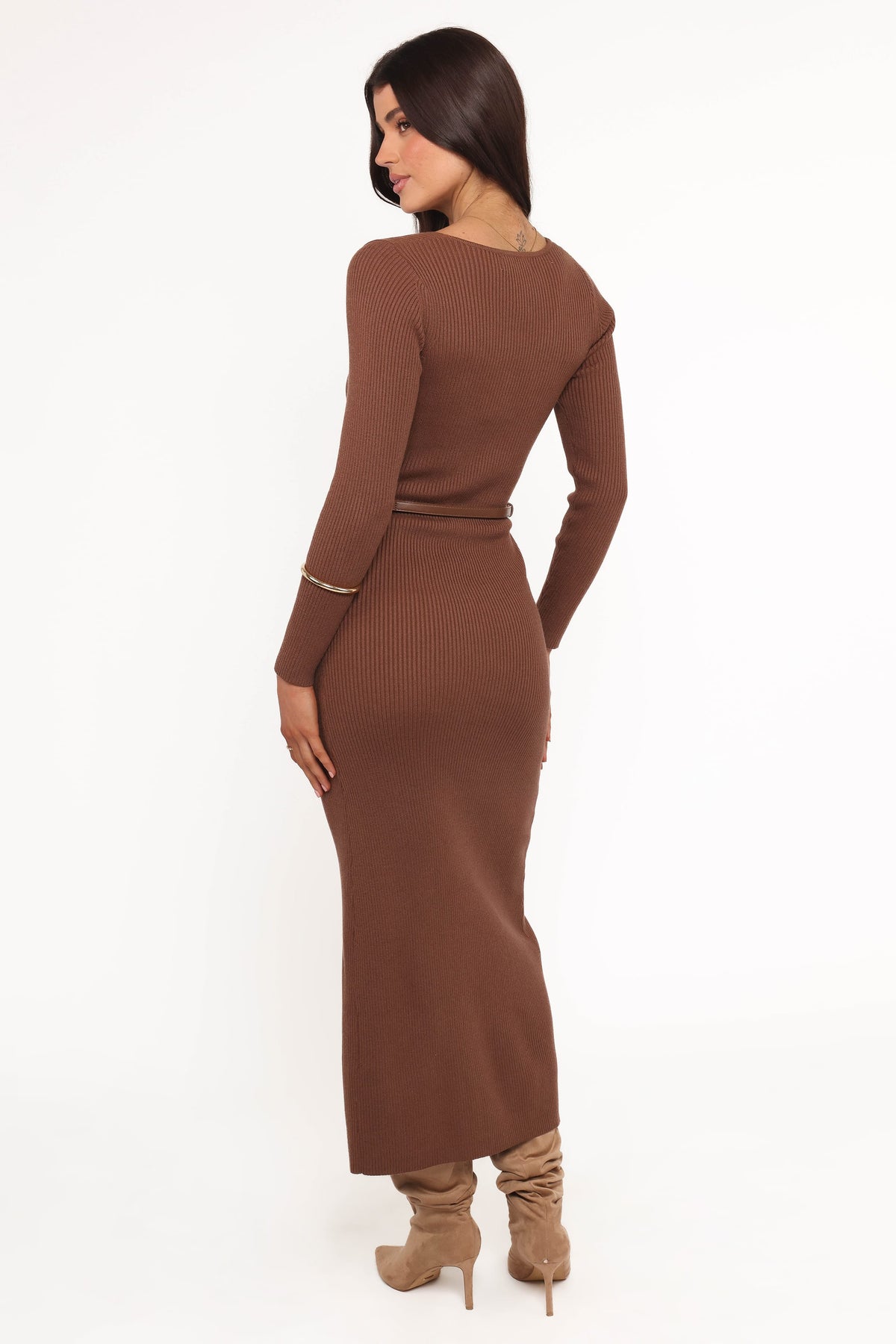 brown long sleeve bodycon midi dress Brydie - Chocolate Ideal for both casual RCT-Cathy-202038 Color:Blush (RosyBrown) Long Chiffon Dress with