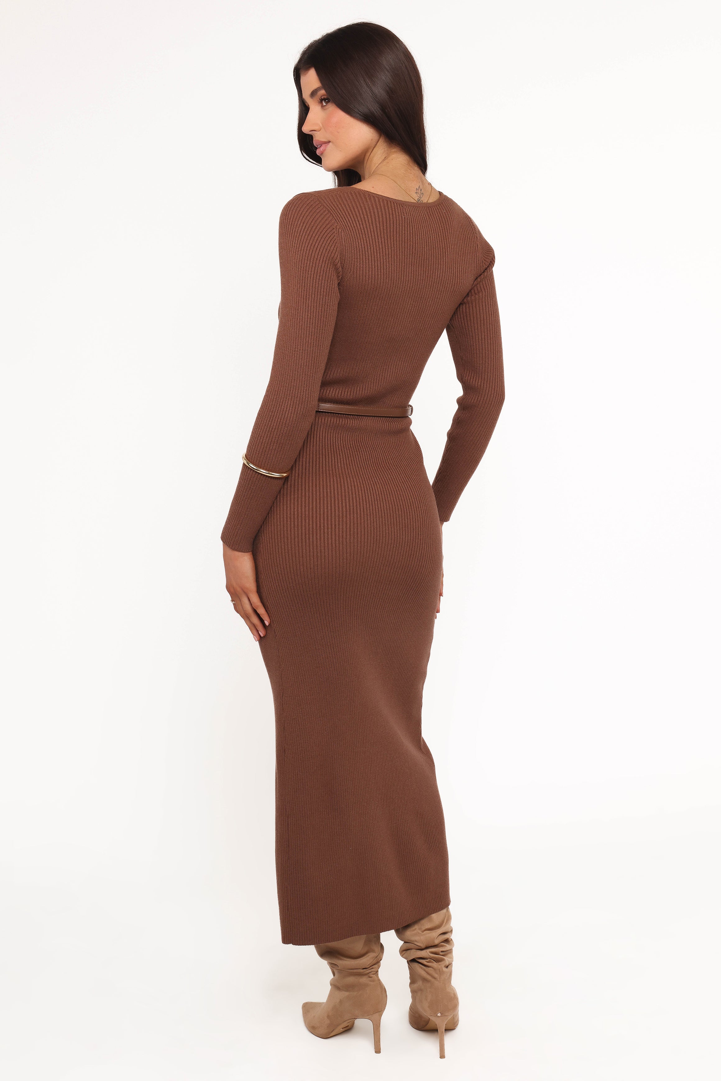 Petal and Pup USA DRESSES Brydie Long Sleeve Midi Dress - Chocolate Brown