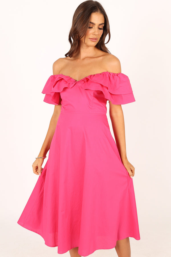 Petal and Pup USA DRESSES Cabo Frill Sleeve Midi Dress - Magenta