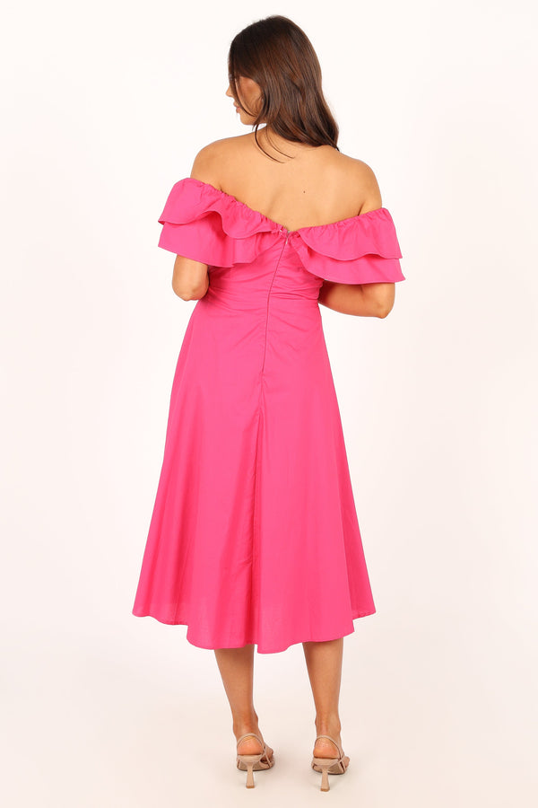 Petal and Pup USA DRESSES Cabo Frill Sleeve Midi Dress - Magenta