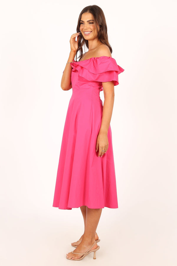 Petal and Pup USA DRESSES Cabo Frill Sleeve Midi Dress - Magenta