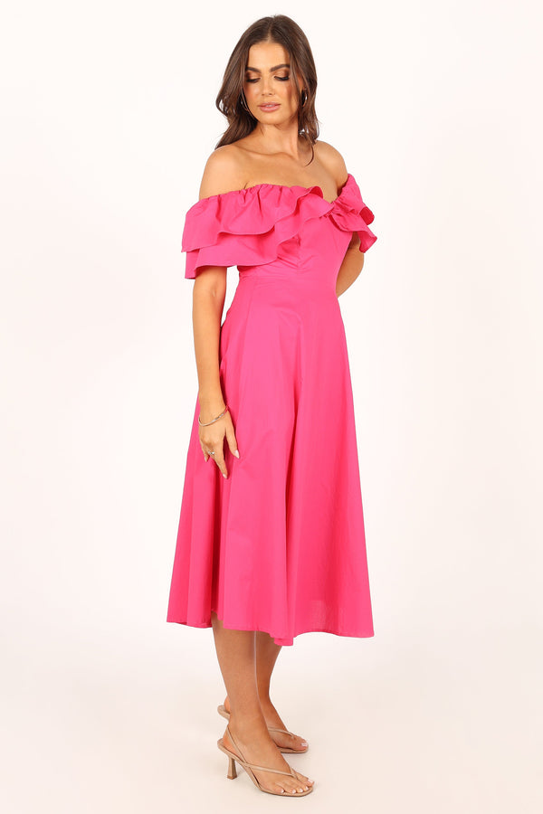 Petal and Pup USA DRESSES Cabo Frill Sleeve Midi Dress - Magenta