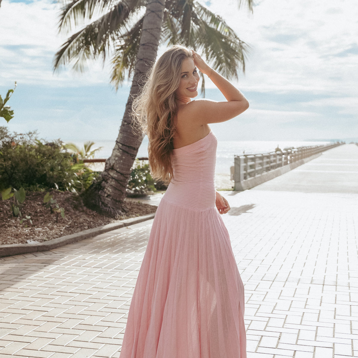 pink strapless dress long Lenora Pink Strapless Maxi Dress