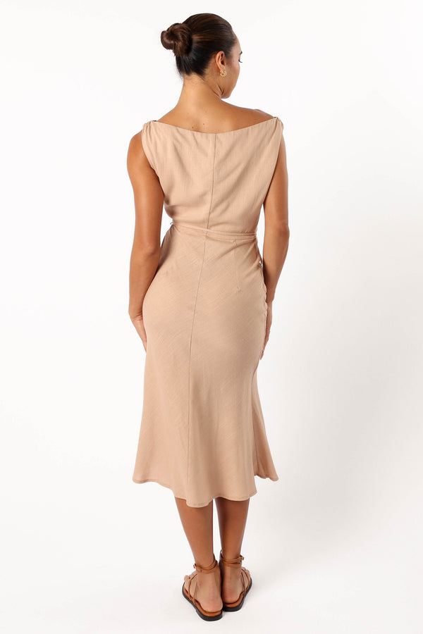 Petal and Pup USA DRESSES Calista One Shoulder Midi Dress - Sand