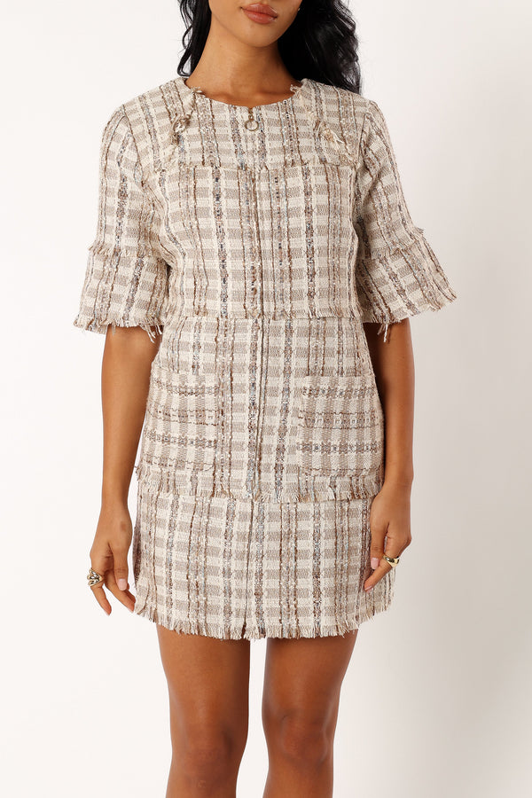 Petal and Pup USA DRESSES Calloway Mini Dress - Cream Tweed