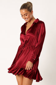 Burgundy Red Long Sleeve Mini Dress