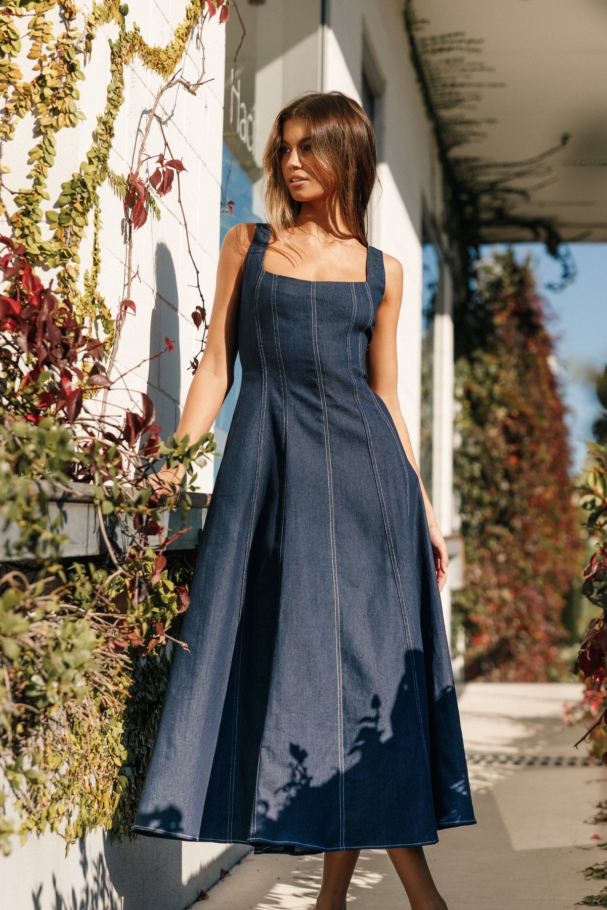 Petal & Pup Women's Callum Midi Dress, Dark Denim