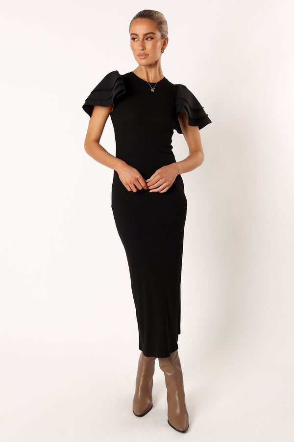 Petal and Pup USA DRESSES Cally Ruffle Sleeve Maxi Dress - Black