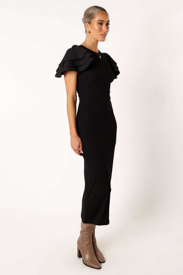 Petal and Pup USA DRESSES Cally Ruffle Sleeve Maxi Dress - Black