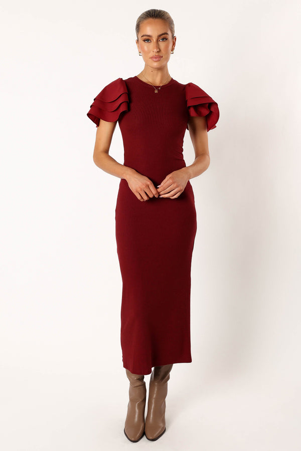 Petal and Pup USA DRESSES Cally Ruffle Sleeve Maxi Dress - Wine