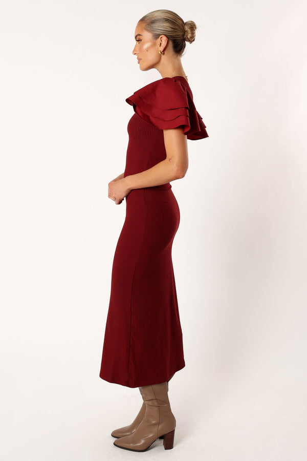 Petal and Pup USA DRESSES Cally Ruffle Sleeve Maxi Dress - Wine