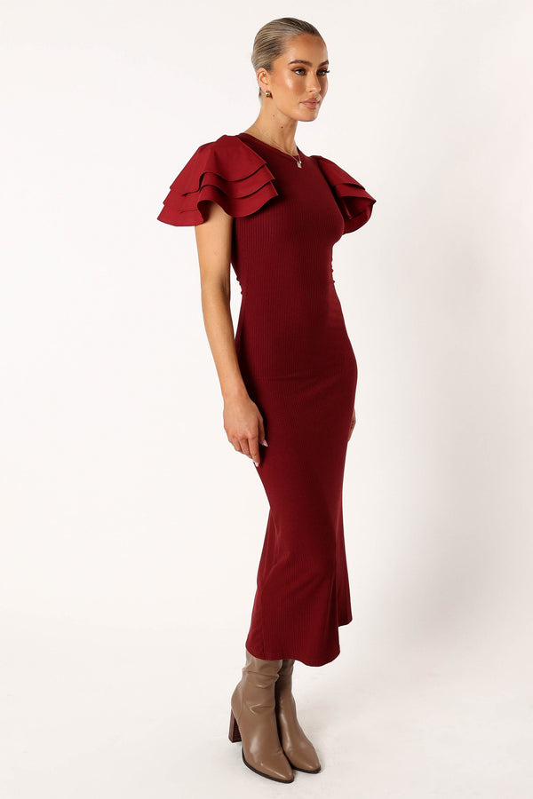 Petal and Pup USA DRESSES Cally Ruffle Sleeve Maxi Dress - Wine