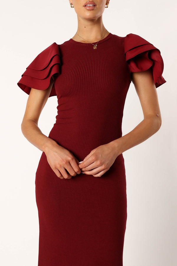 Petal and Pup USA DRESSES Cally Ruffle Sleeve Maxi Dress - Wine