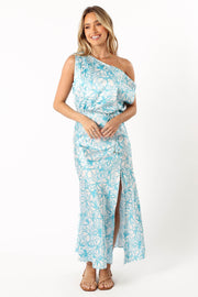 Petal and Pup USA DRESSES Camden Off Shoulder Maxi Dress - Blue Floral