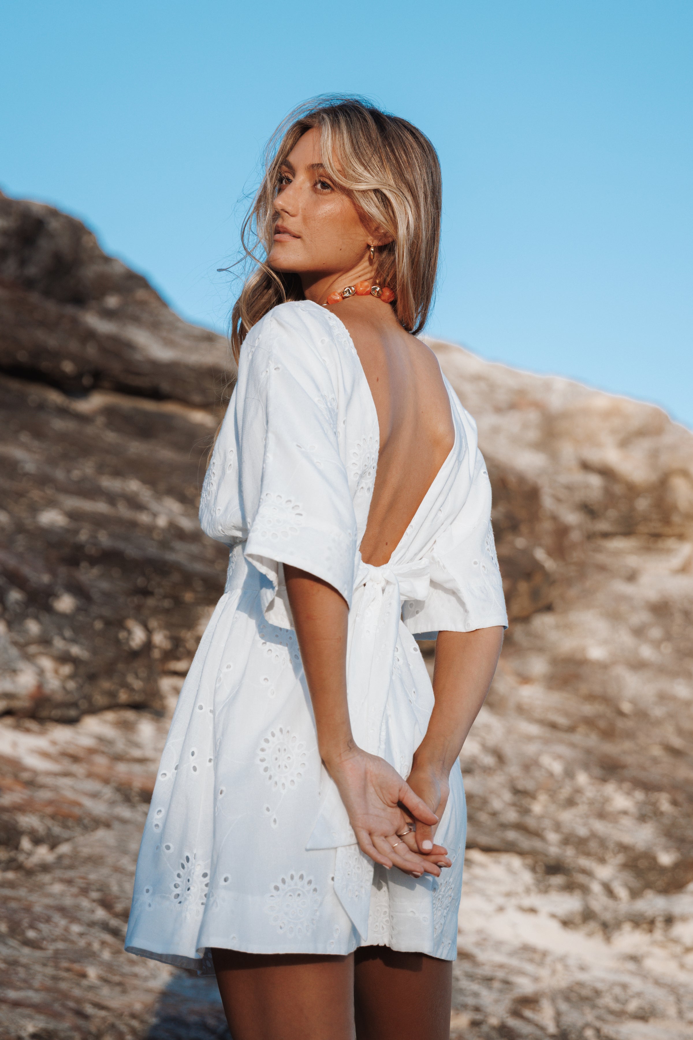 Petal and Pup USA DRESSES Camila Open Back Mini Dress - White